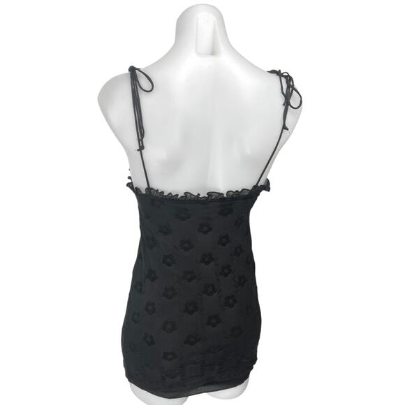 Motel Black Sleeveless Floral Jacquard Ruffle Cami Tank Mini Bodycon Dress XS - Picture 2 of 5